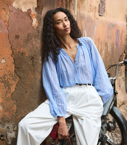DÔEN Lisa High-Waist Wide-Leg Cotton Twill Pant – Salt