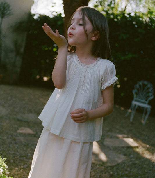 DÔEN Little Frederica Lace Cotton Voile Top – Salt