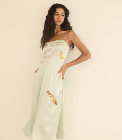 DÔEN Heirloom Lorraine Silk Satin Dress – Eucalyptus