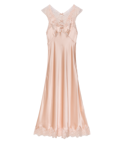 Marcelle Silk Satin Dress – Peach Sorbet | Floral Lace