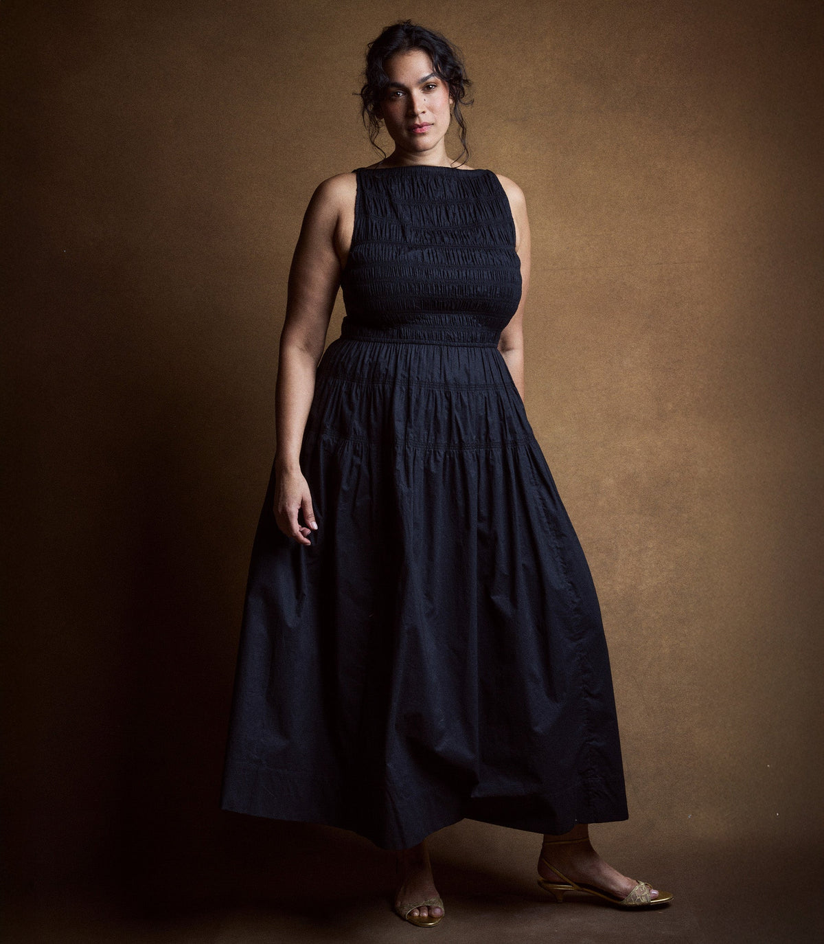 Melie Organic Cotton Poplin Dress – Black | Smocked Bodice