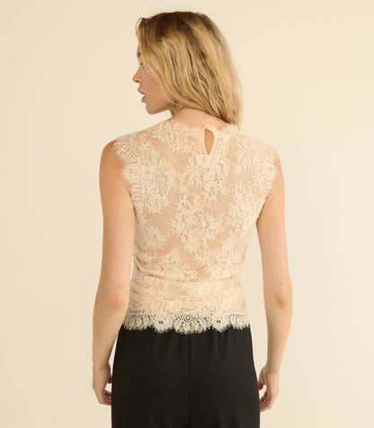 Nailah Floral Lace Sleeveless Top – Candlelight | V-Neckline