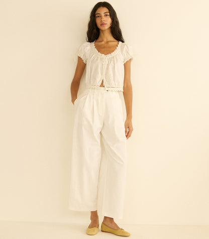 DÔEN Lisa High-Waist Wide-Leg Cotton Twill Pant – Salt