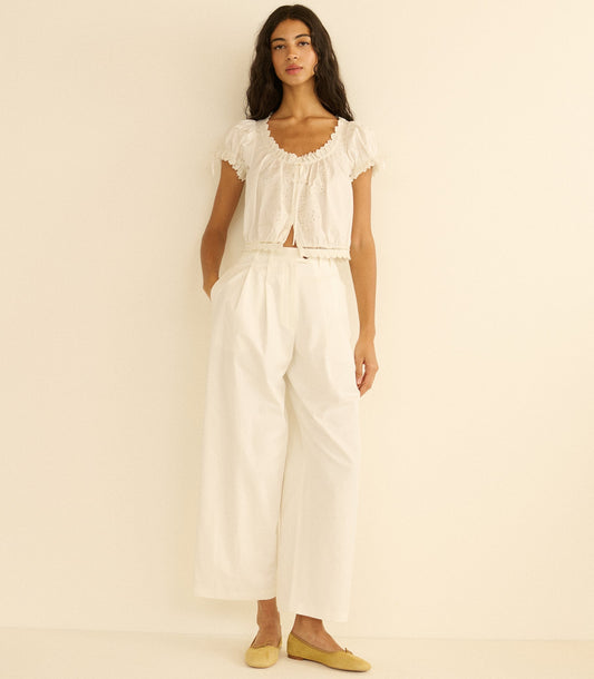 DÔEN Lisa High-Waist Wide-Leg Cotton Twill Pant – Salt