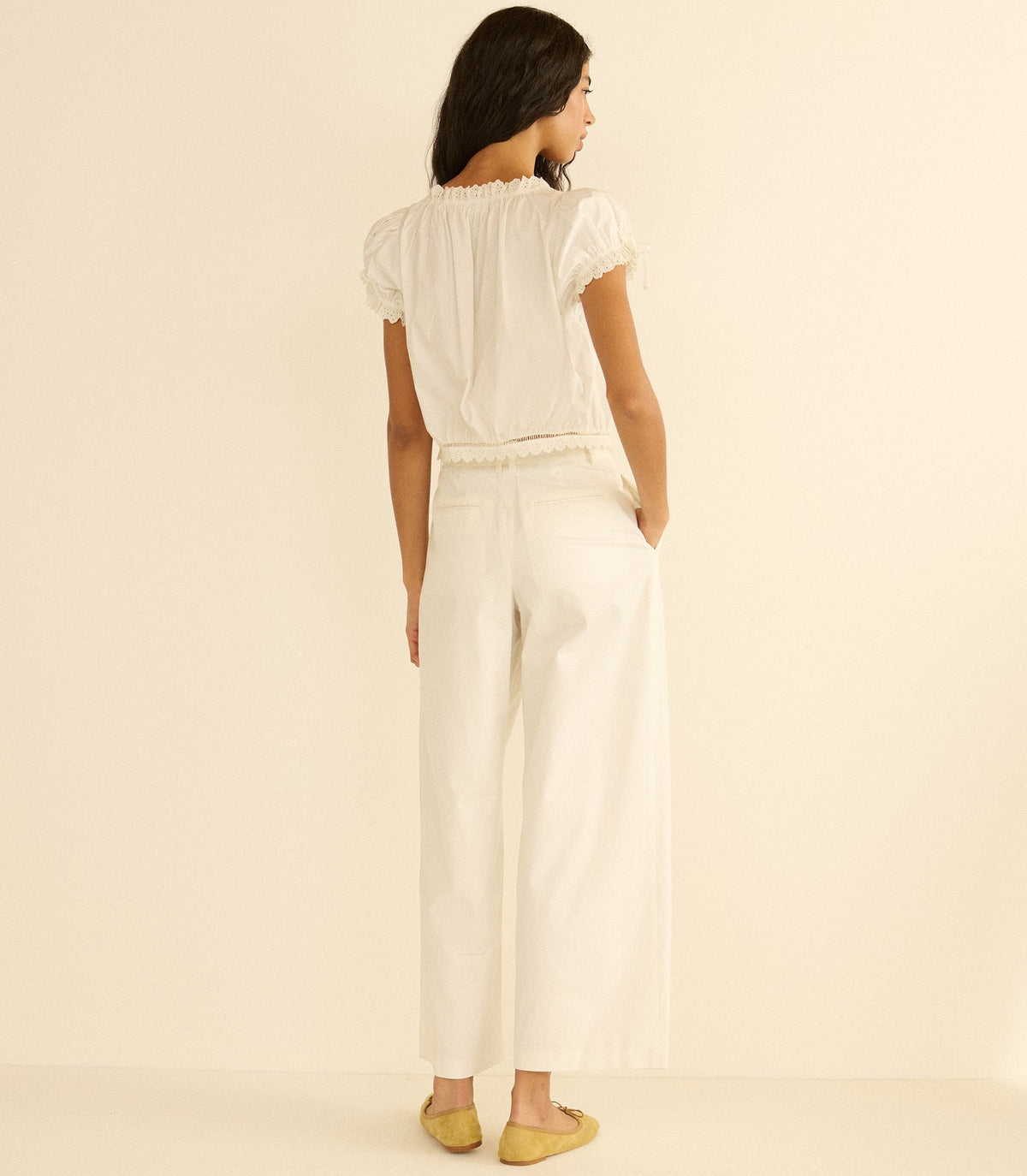 DÔEN Lisa High-Waist Wide-Leg Cotton Twill Pant – Salt