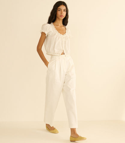 DÔEN Lisa High-Waist Wide-Leg Cotton Twill Pant – Salt