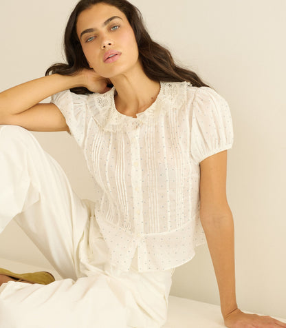 Oleta Top – Salt Flock Dot Organic Cotton Voile