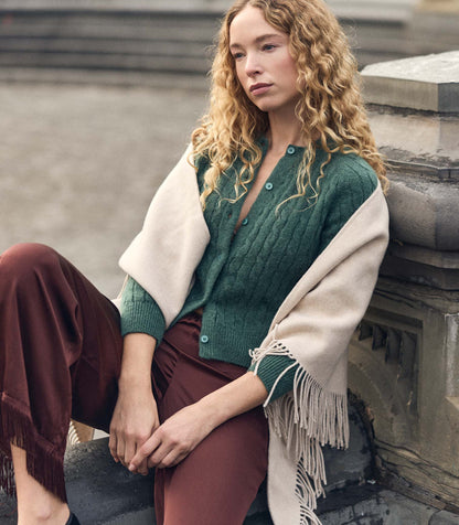 Penrose Alpaca Wool Cable Knit Cardigan in Spruce