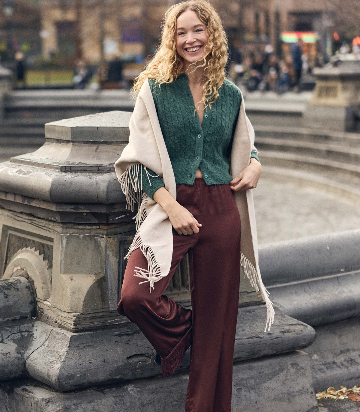 Penrose Alpaca Wool Cable Knit Cardigan in Spruce