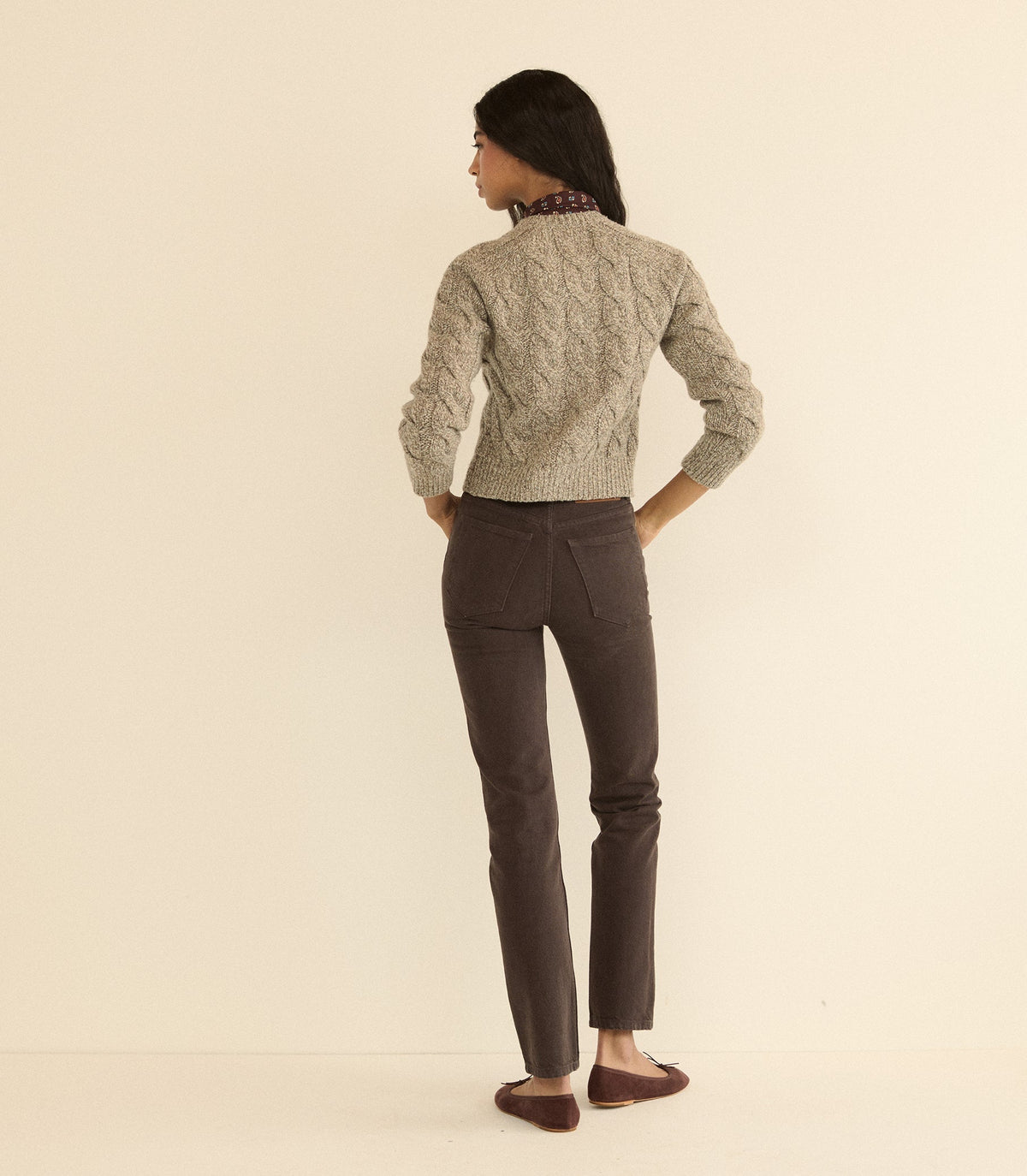 Penrose Cable Knit Wool Blend Cardigan in Gray Marl