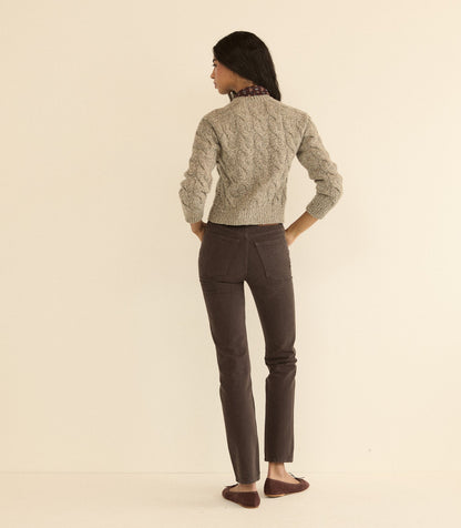 Penrose Cable Knit Wool Blend Cardigan in Gray Marl
