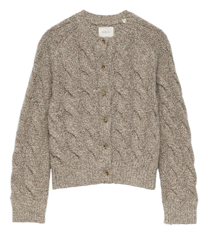 Penrose Cable Knit Wool Blend Cardigan in Gray Marl
