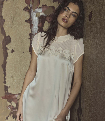 Perle Silk Satin Mini Shift Dress in Vanilla