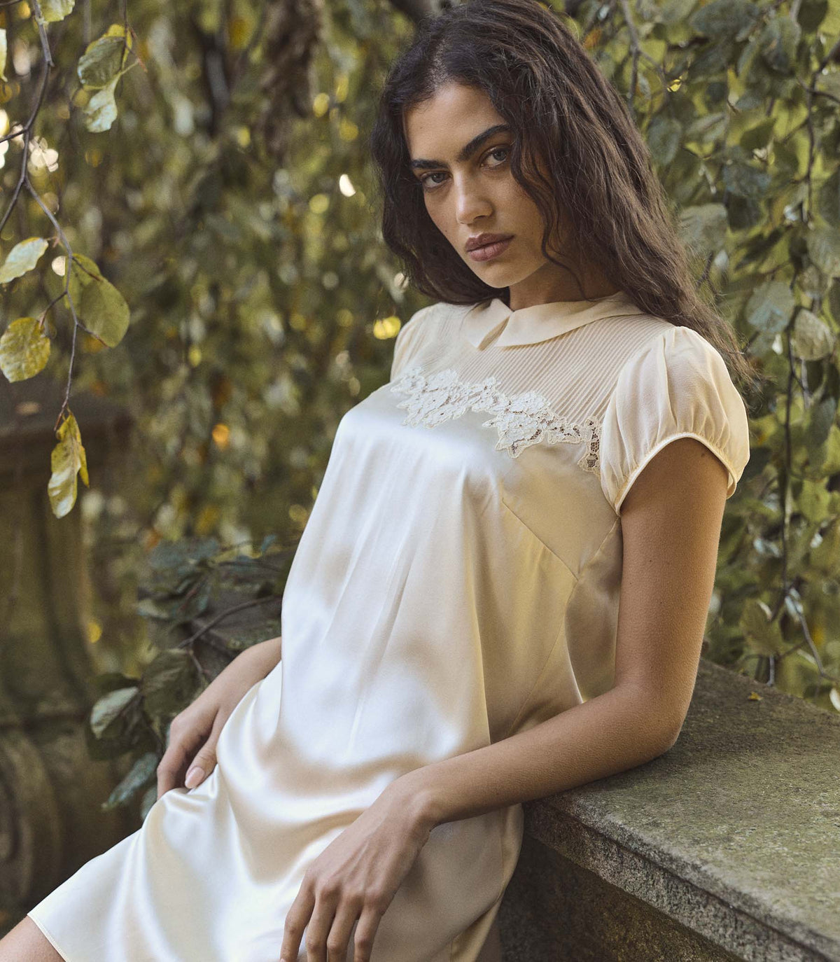 Perle Silk Satin Mini Shift Dress in Vanilla