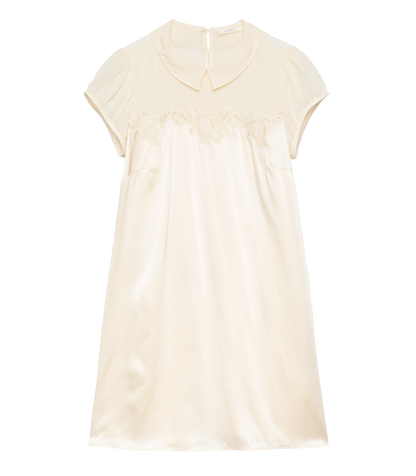 Perle Silk Satin Mini Shift Dress in Vanilla