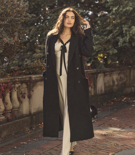 Wilhelmina Bouclé Tweed Tailored Coat – Black
