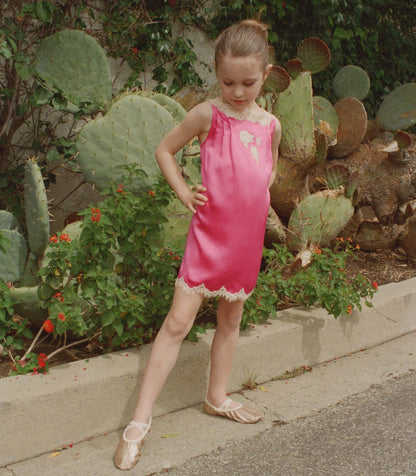 Vivette Dress Magenta | Girls' Silk Satin Lace Occasion Dress