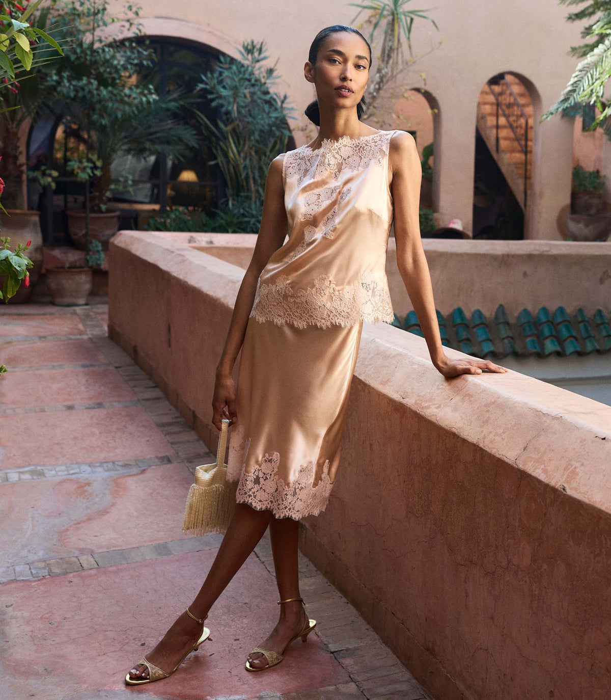 Elowette Silk Satin Midi Skirt – Peach Sorbet