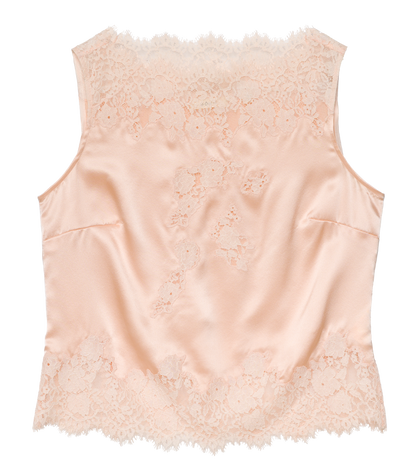Viviane Top Peach Sorbet | Silk Satin Floral Lace Blouse